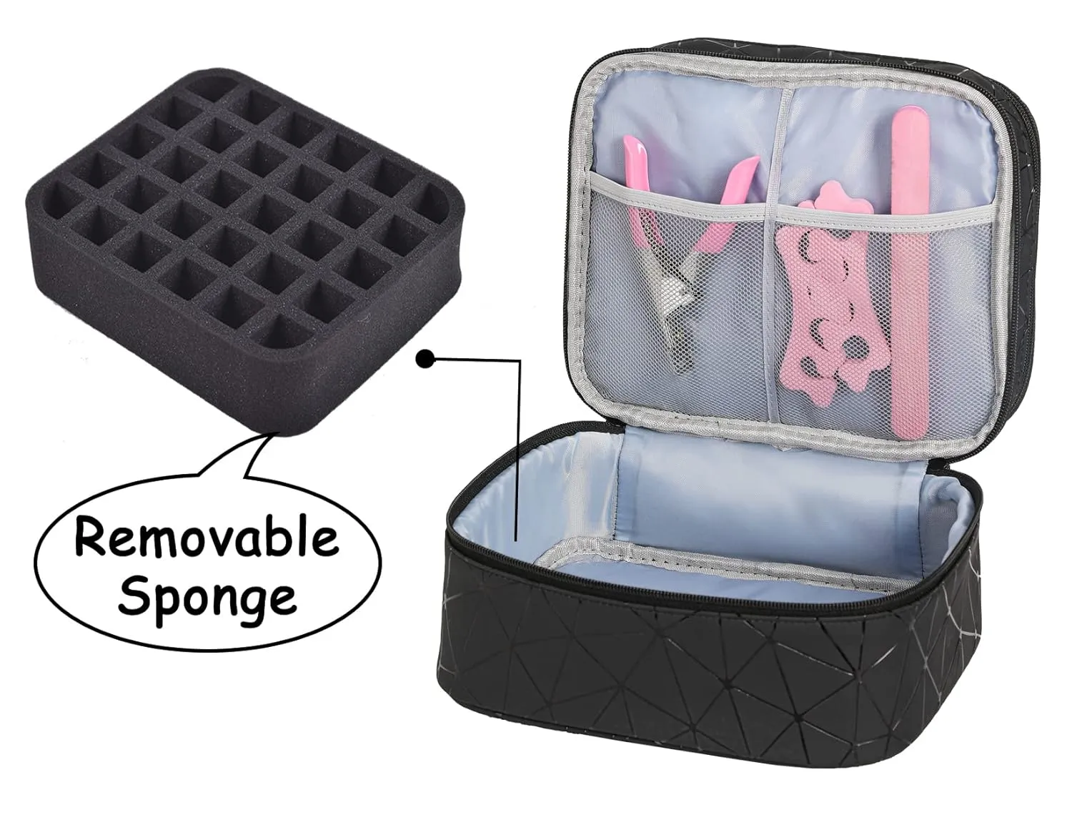 Nail Polish Organizer- Holds 30 Bottles Nail Supply Organizers and Storage Double-layer Nail Polish Carrying Case Nail varnish Organizer Nail Polish Storage Bag with Handle (Black-a)