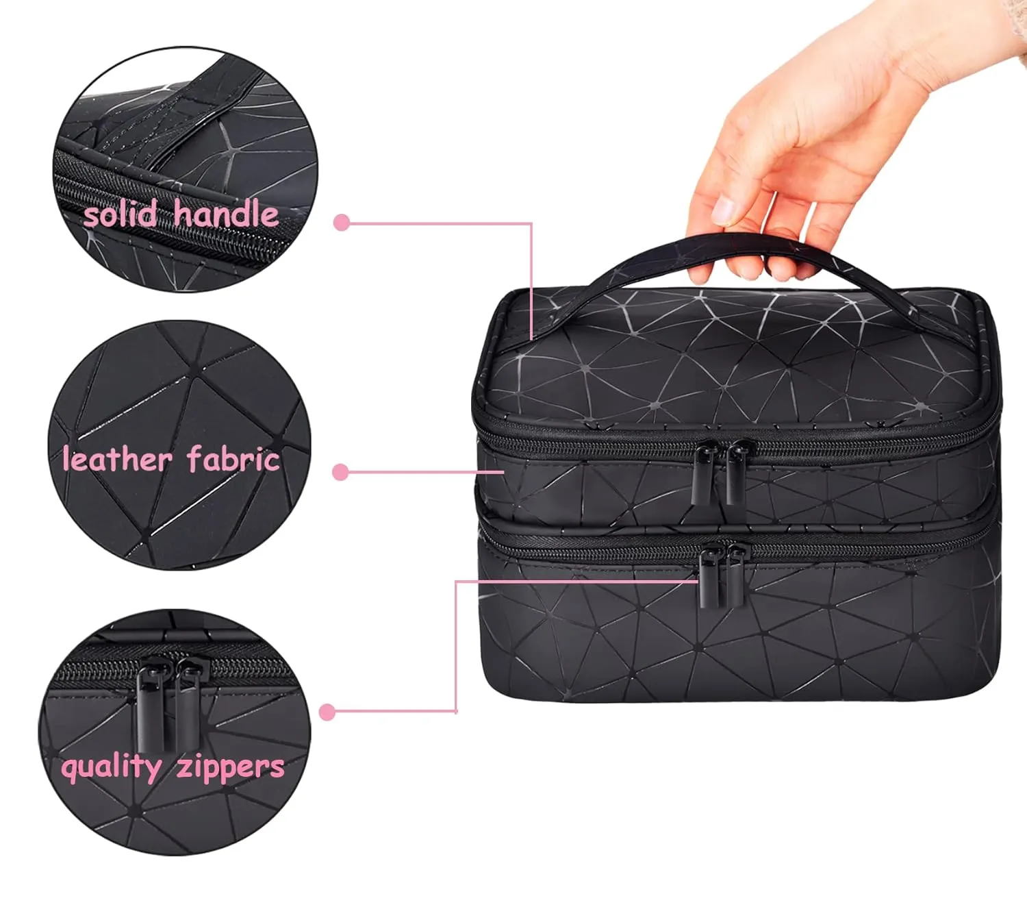 Nail Polish Organizer- Holds 30 Bottles Nail Supply Organizers and Storage Double-layer Nail Polish Carrying Case Nail varnish Organizer Nail Polish Storage Bag with Handle (Black-a)