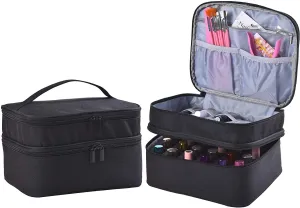 Nail Polish Organizer- Holds 30 Bottles Nail Supply Organizers and Storage Double-layer Nail Polish Carrying Case Nail varnish Organizer Nail Polish Storage Bag with Handle (Black)