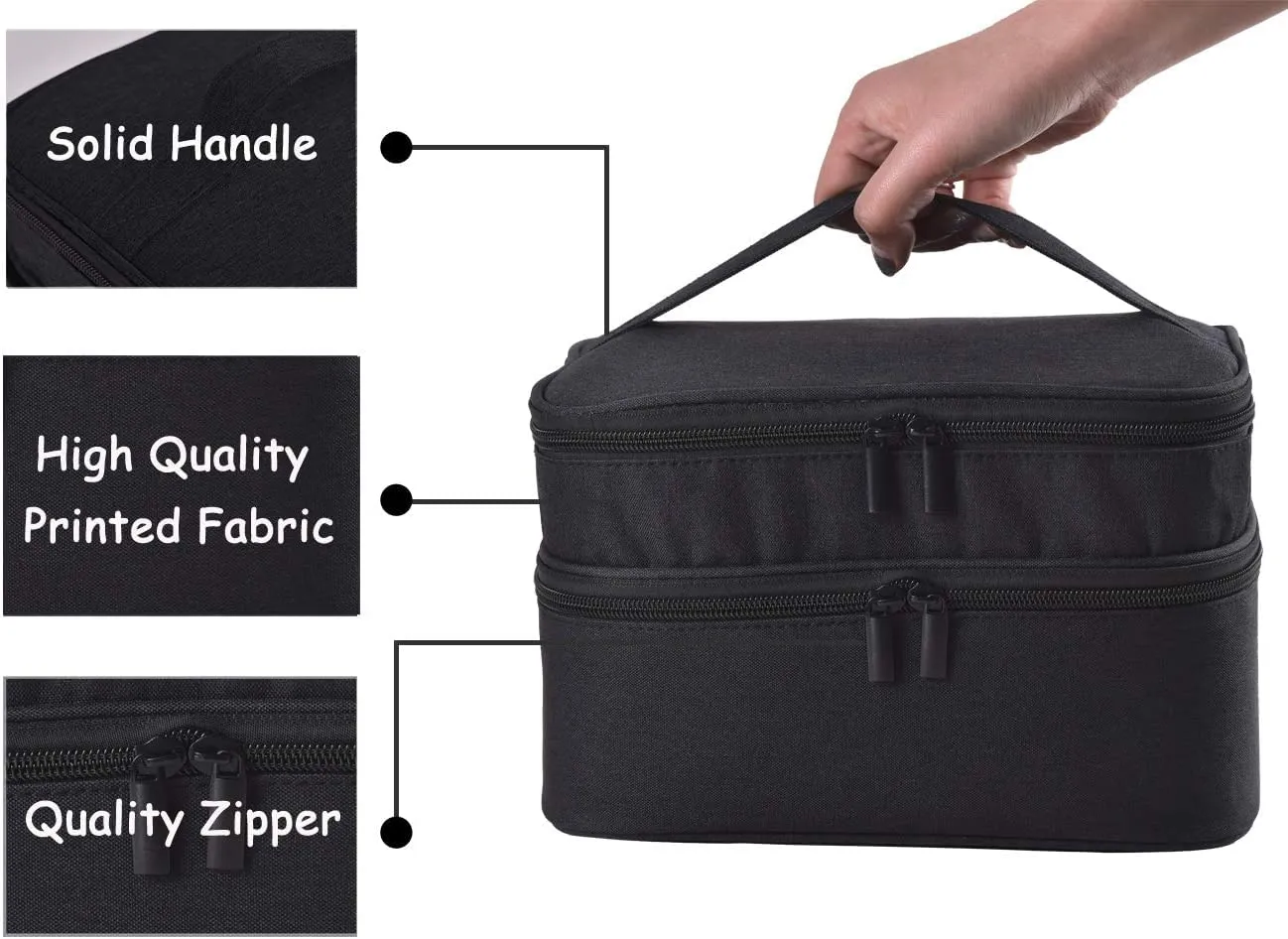 Nail Polish Organizer- Holds 30 Bottles Nail Supply Organizers and Storage Double-layer Nail Polish Carrying Case Nail varnish Organizer Nail Polish Storage Bag with Handle (Black)