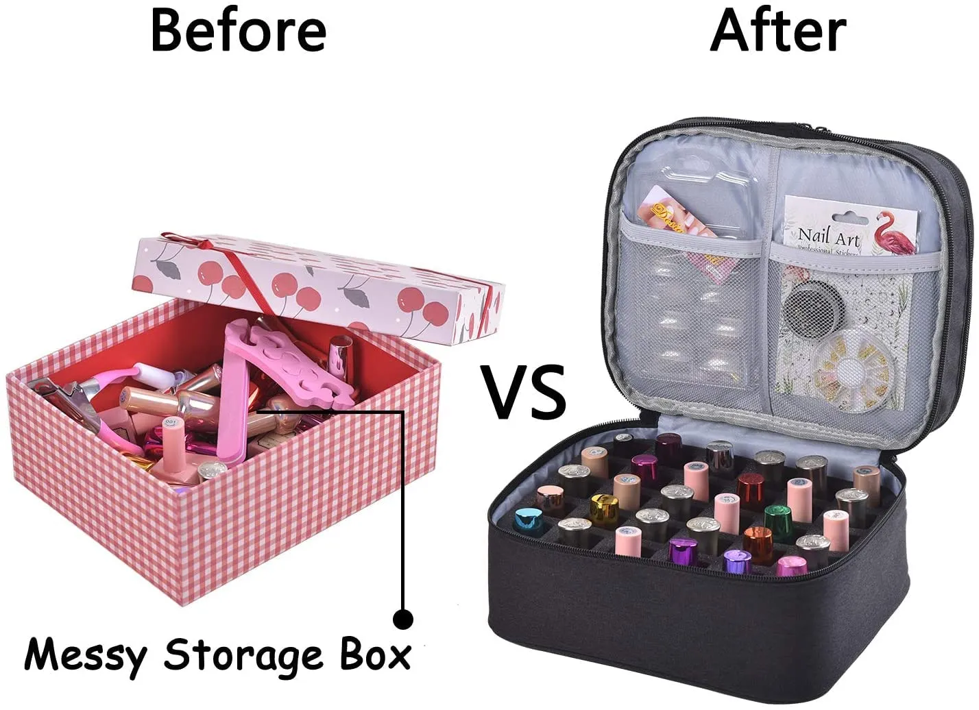 Nail Polish Organizer- Holds 30 Bottles Nail Supply Organizers and Storage Double-layer Nail Polish Carrying Case Nail varnish Organizer Nail Polish Storage Bag with Handle (Black)