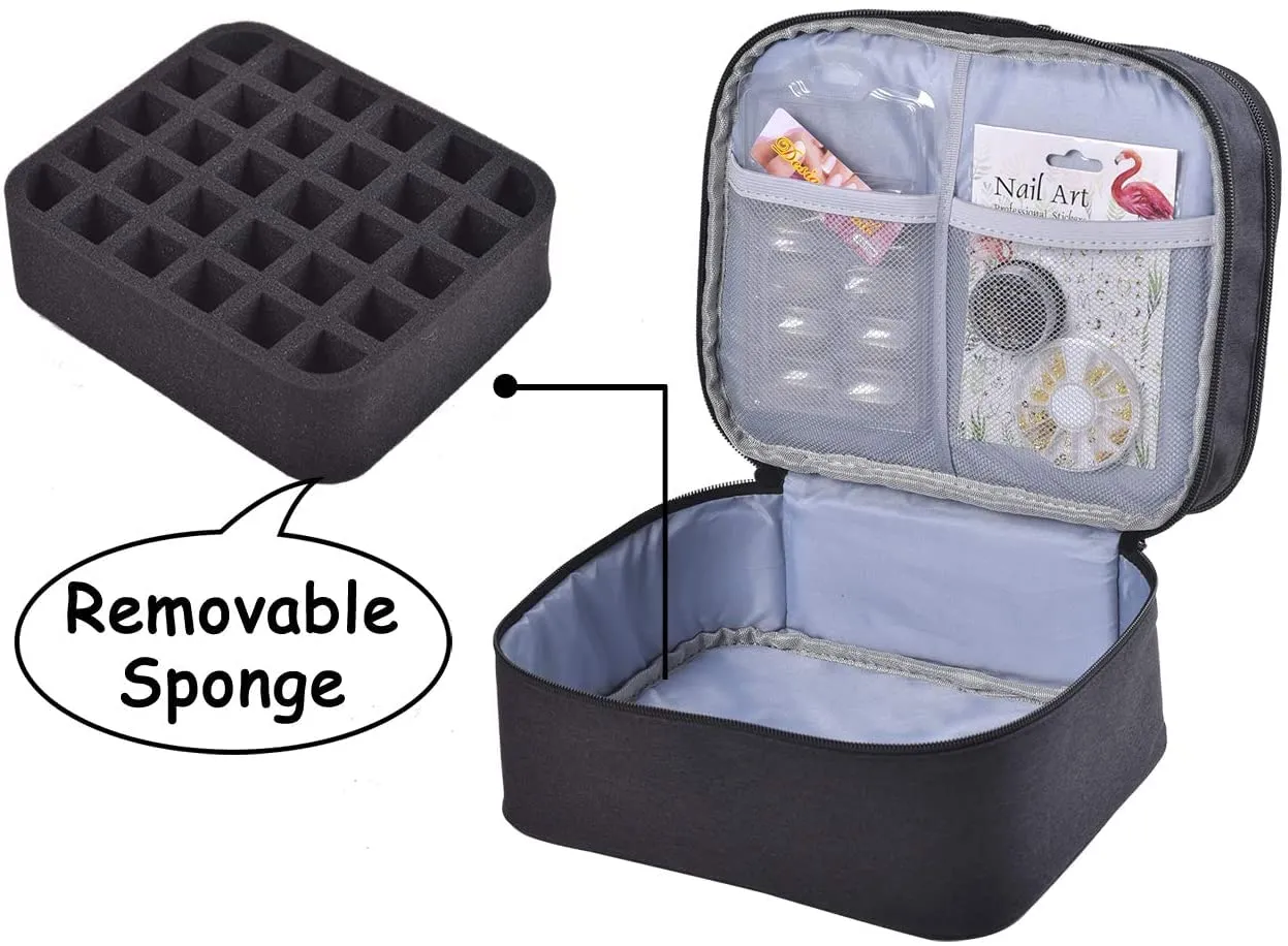 Nail Polish Organizer- Holds 30 Bottles Nail Supply Organizers and Storage Double-layer Nail Polish Carrying Case Nail varnish Organizer Nail Polish Storage Bag with Handle (Black)