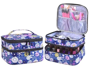 Nail Polish Organizer- Holds 30 Bottles Nail Supply Organizers and Storage Double-layer Nail Polish Carrying Case Nail varnish Organizer Nail Polish Storage Bag with Handle (Flower)