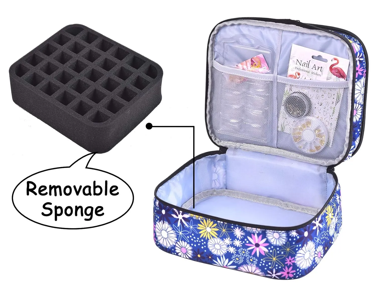 Nail Polish Organizer- Holds 30 Bottles Nail Supply Organizers and Storage Double-layer Nail Polish Carrying Case Nail varnish Organizer Nail Polish Storage Bag with Handle (Flower)