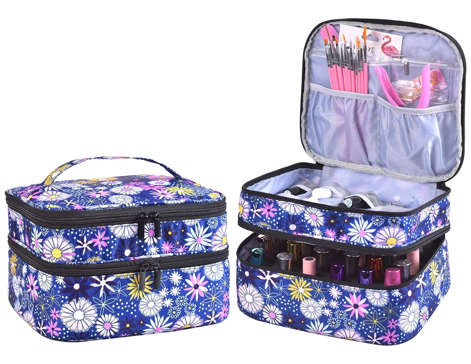 Nail Polish Organizer- Holds 30 Bottles Nail Supply Organizers and Storage Double-layer Nail Polish Carrying Case Nail varnish Organizer Nail Polish Storage Bag with Handle (Flower)
