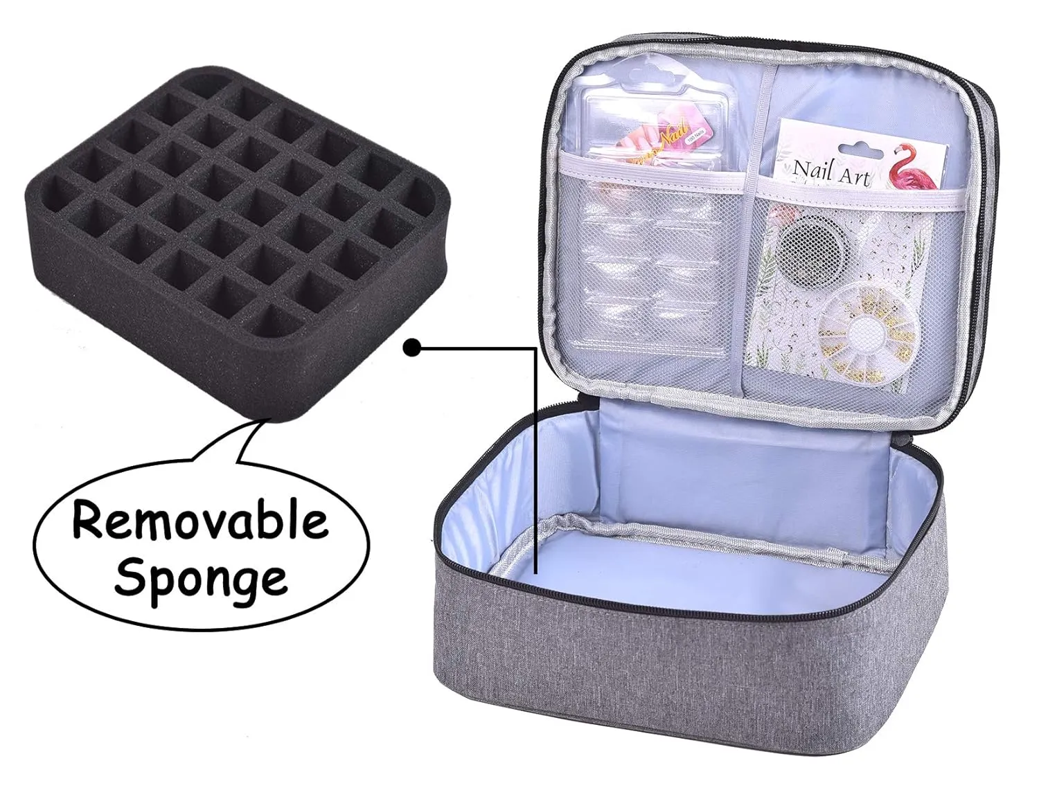 Nail Polish Organizer- Holds 30 Bottles Nail Supply Organizers and Storage Double-layer Nail Polish Carrying Case Nail varnish Organizer Nail Polish Storage Bag with Handle (Grey)