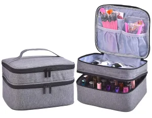 Nail Polish Organizer- Holds 30 Bottles Nail Supply Organizers and Storage Double-layer Nail Polish Carrying Case Nail varnish Organizer Nail Polish Storage Bag with Handle (Grey)