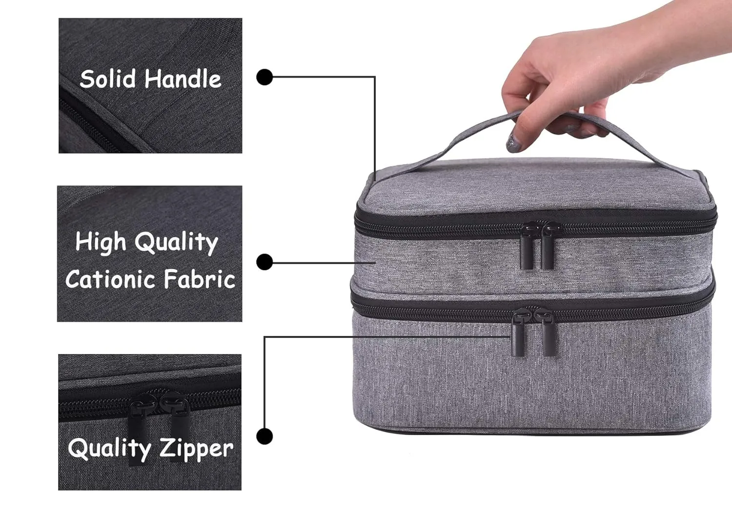 Nail Polish Organizer- Holds 30 Bottles Nail Supply Organizers and Storage Double-layer Nail Polish Carrying Case Nail varnish Organizer Nail Polish Storage Bag with Handle (Grey)