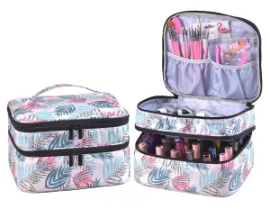 Nail Polish Organizer- Holds 30 Bottles Nail Supply Organizers and Storage Double-layer Nail Polish Carrying Case Nail varnish Organizer Nail Polish Storage Bag with Handle (Leaf)