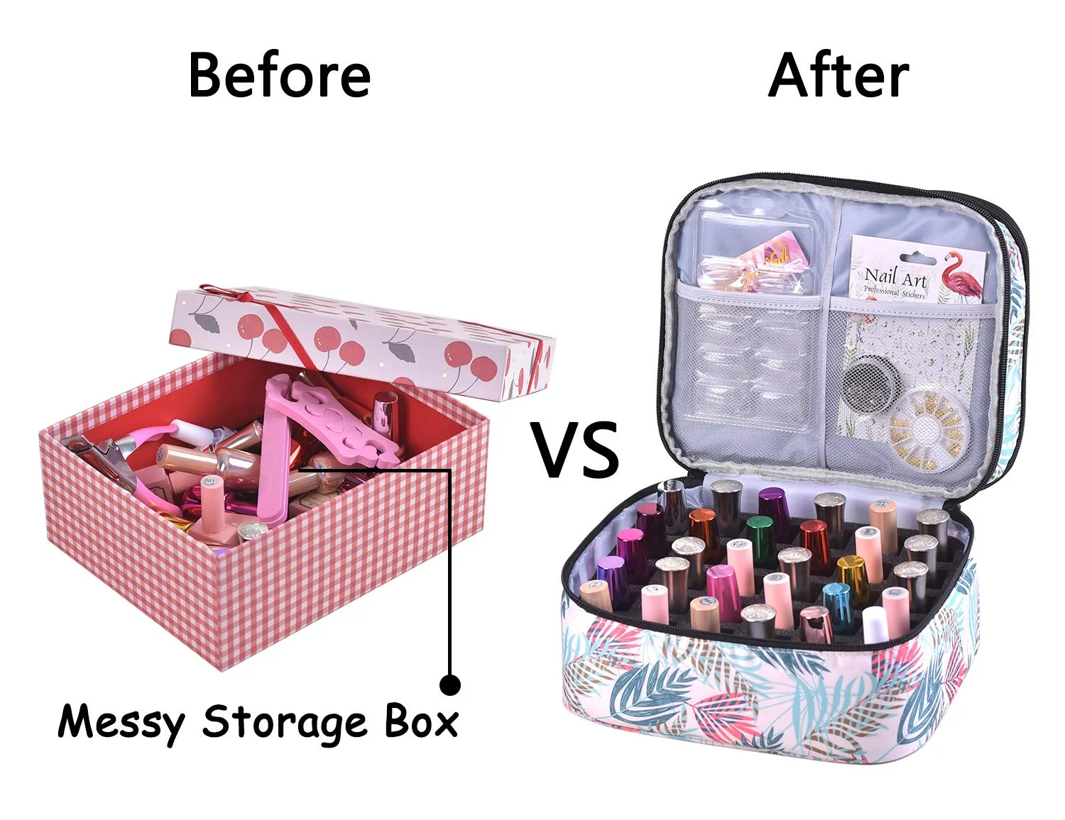 Nail Polish Organizer- Holds 30 Bottles Nail Supply Organizers and Storage Double-layer Nail Polish Carrying Case Nail varnish Organizer Nail Polish Storage Bag with Handle (Leaf)