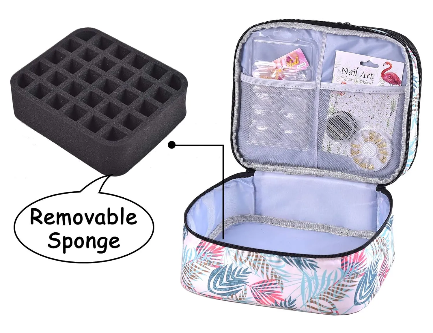 Nail Polish Organizer- Holds 30 Bottles Nail Supply Organizers and Storage Double-layer Nail Polish Carrying Case Nail varnish Organizer Nail Polish Storage Bag with Handle (Leaf)