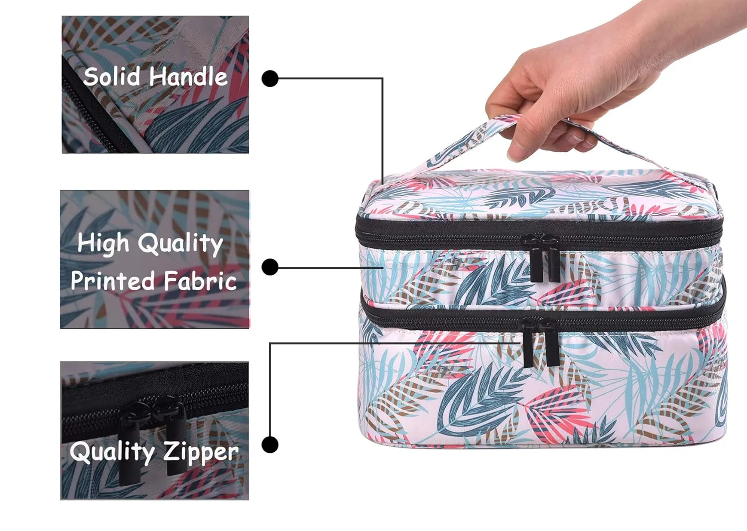 Nail Polish Organizer- Holds 30 Bottles Nail Supply Organizers and Storage Double-layer Nail Polish Carrying Case Nail varnish Organizer Nail Polish Storage Bag with Handle (Leaf)