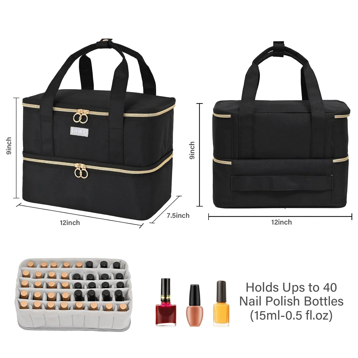 Nail Polish Organizer,Double-Layer Nail Organizers and Storage,Nail Polish Carrying Case for 40 Bottles (15ml-0.5 fl.oz) and Nail Lamp,Portable Nail Polish Holder for Nail Supplies
