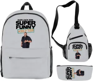 Nate Jackson World Tour Backpack 3 Pieces Sets Cosplay 3D Crossbody Bag Fashion Travel Bag (Gray)