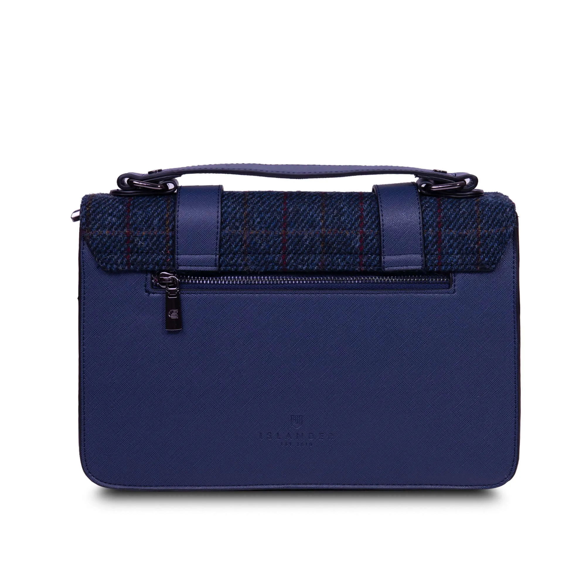 Navy Over-Check Satchels with Harris Tweed®