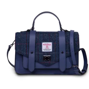 Navy Over-Check Satchels with Harris Tweed®