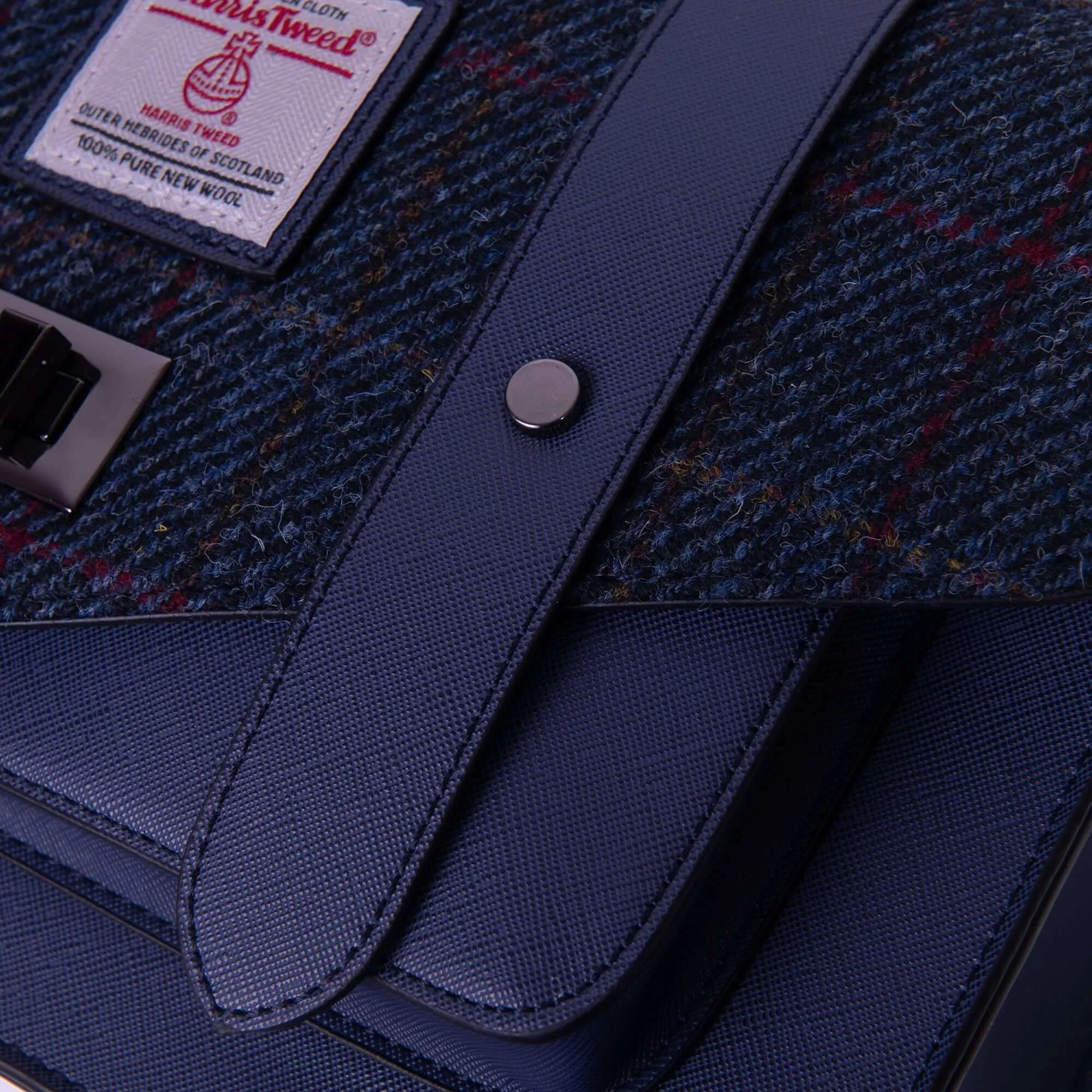 Navy Over-Check Satchels with Harris Tweed®