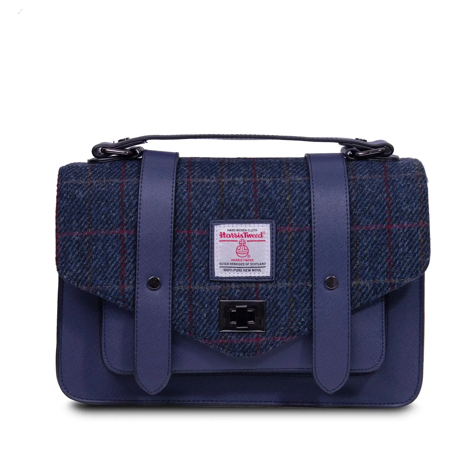 Navy Over-Check Satchels with Harris Tweed®
