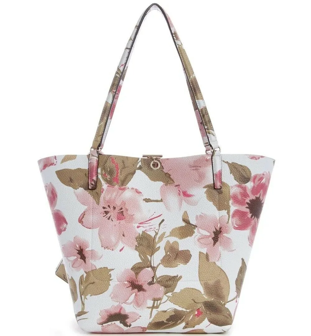 NEW GUESS Women's Alby Toggle White Pink Floral Tote Handbag Purse   Phone Case