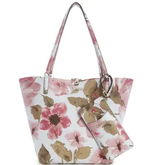 NEW GUESS Women's Alby Toggle White Pink Floral Tote Handbag Purse   Phone Case