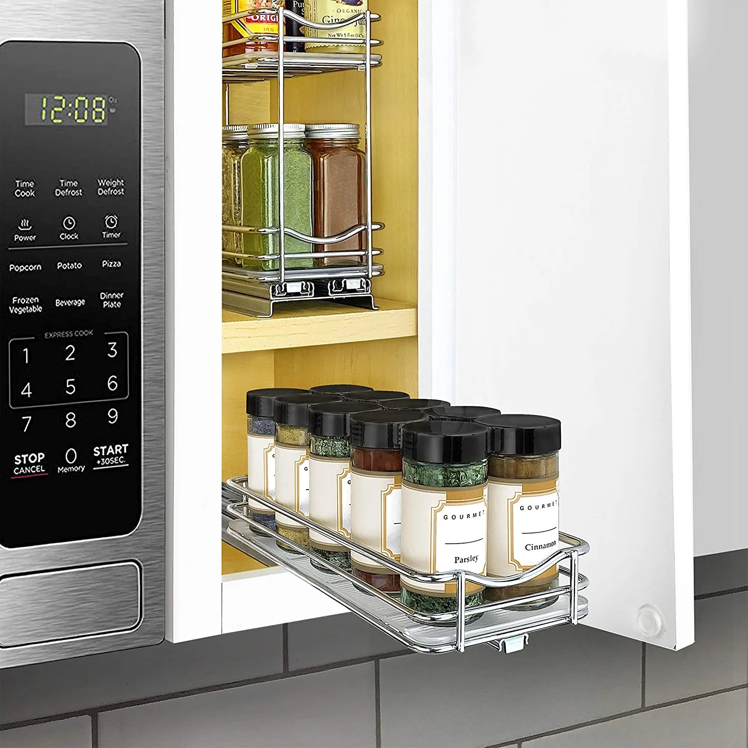 New Lynk Professional Pull Out Spice Rack Slide Out Cabinet Organizer, Chrome, 4-1/4" Single Slide Out! Retails $64 