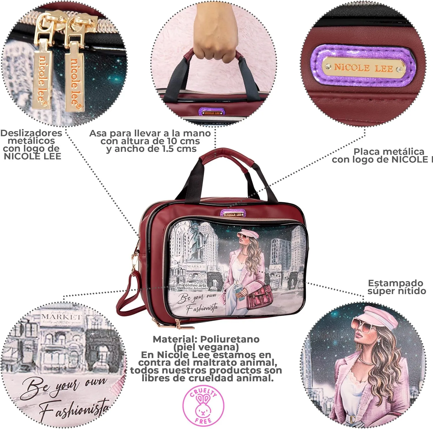 Nicole Lee Cosmetic Makeup Bag for Women - Multi Organization Toiletry Travel Bag with 5 Compartments (Sara is Soft but Strong)
