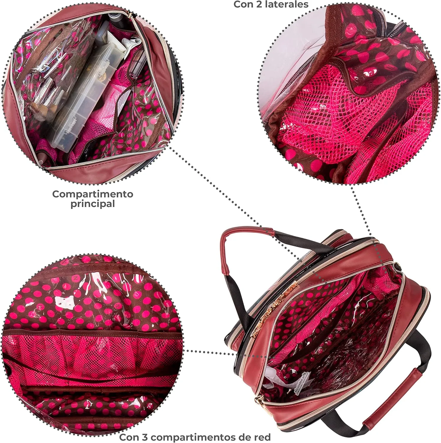 Nicole Lee Cosmetic Makeup Bag for Women - Multi Organization Toiletry Travel Bag with 5 Compartments (Sara is Soft but Strong)