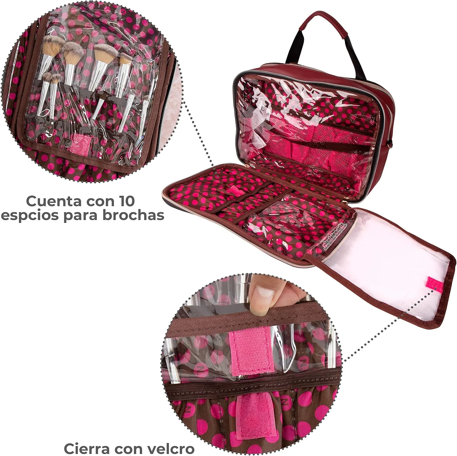 Nicole Lee Cosmetic Makeup Bag for Women - Multi Organization Toiletry Travel Bag with 5 Compartments (Sara is Soft but Strong)