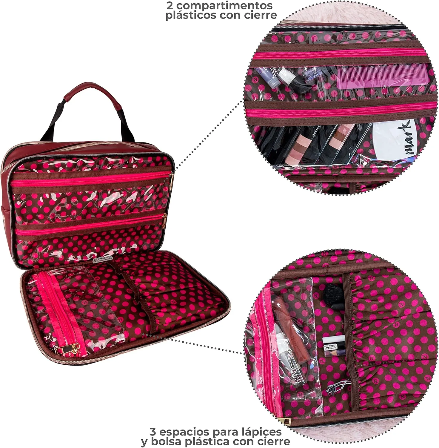 Nicole Lee Cosmetic Makeup Bag for Women - Multi Organization Toiletry Travel Bag with 5 Compartments (Sara is Soft but Strong)
