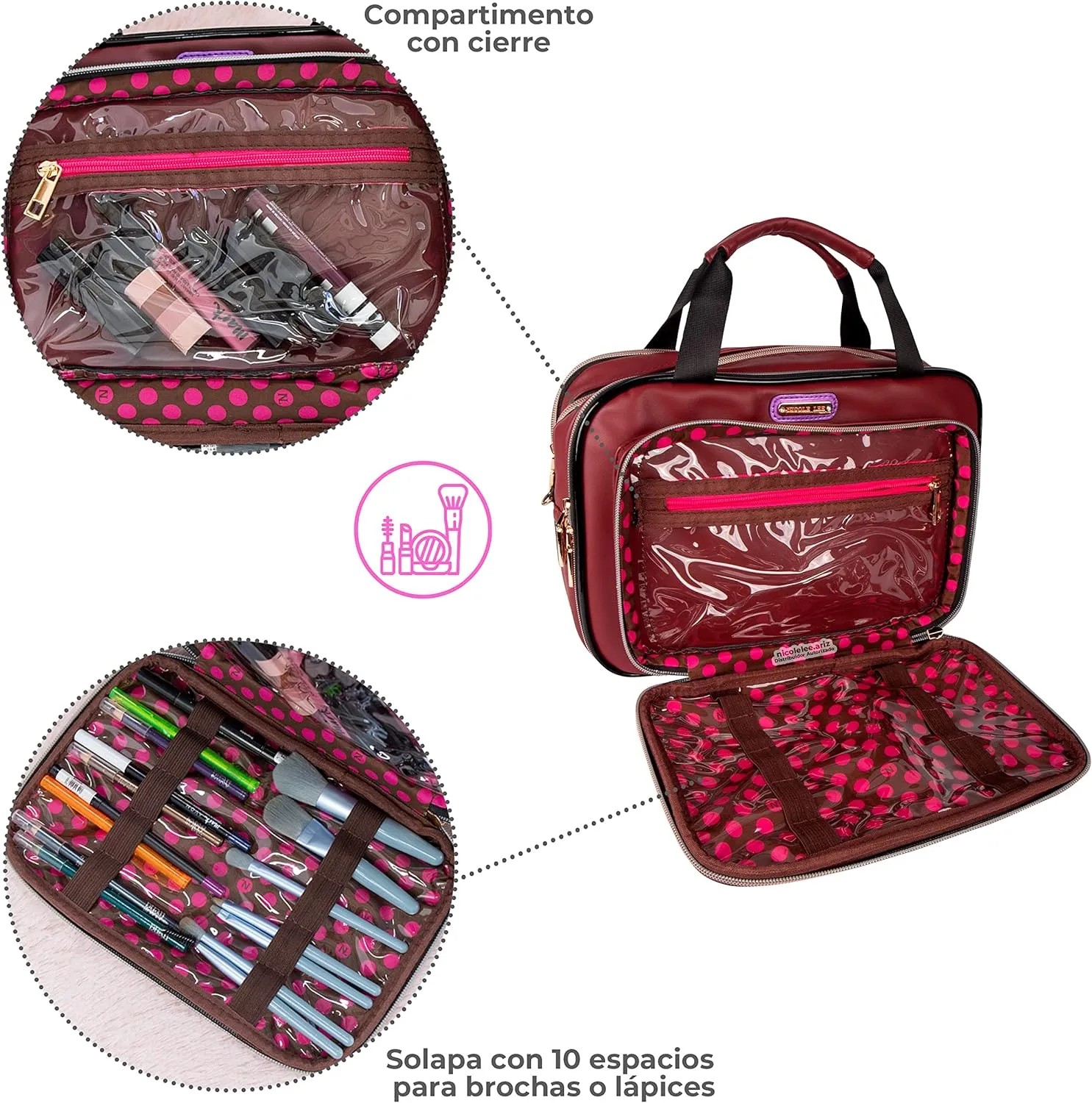Nicole Lee Cosmetic Makeup Bag for Women - Multi Organization Toiletry Travel Bag with 5 Compartments (Sara is Soft but Strong)