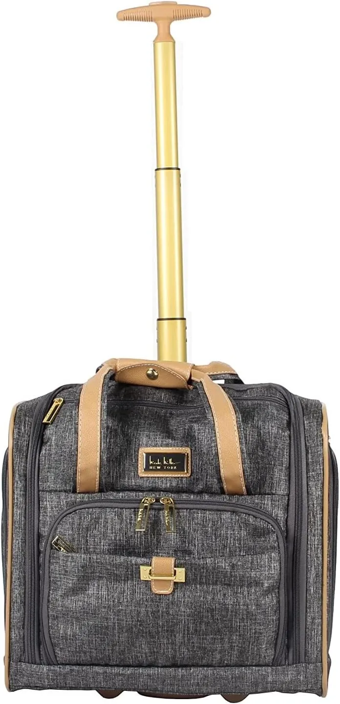 Nicole Miller Underseat Luggage Collection - Small Lightweight 15 Inch Under Seat Bag - Briefcase for Women - Carry On Suitcase with 2- Rolling Spinner Wheels (Paige Silver)