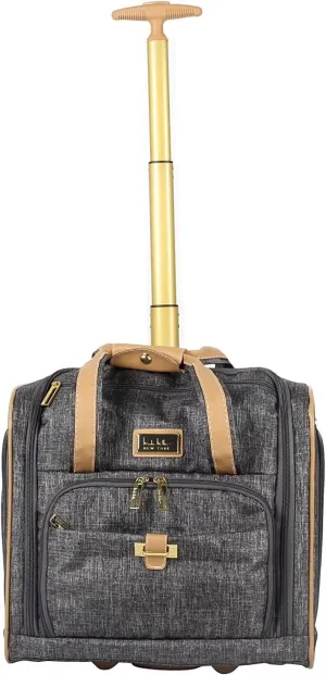 Nicole Miller Underseat Luggage Collection - Small Lightweight 15 Inch Under Seat Bag - Briefcase for Women - Carry On Suitcase with 2- Rolling Spinner Wheels (Paige Silver)