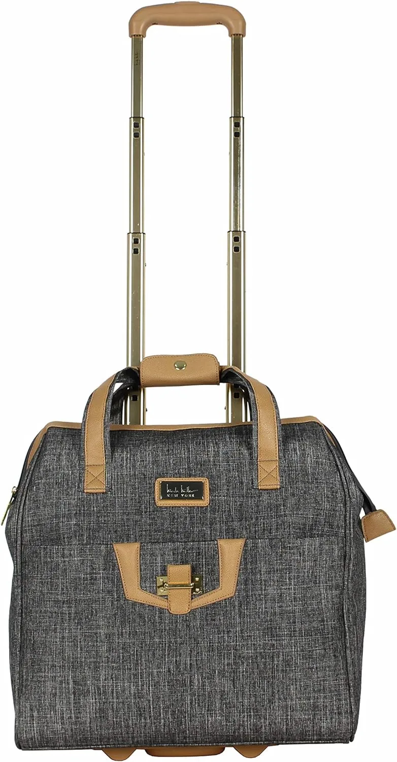 Nicole Miller Underseat Luggage Collection - Small Lightweight 15 Inch Under Seat Bag - Briefcase for Women - Carry On Suitcase with 2- Rolling Spinner Wheels (Paige Silver)
