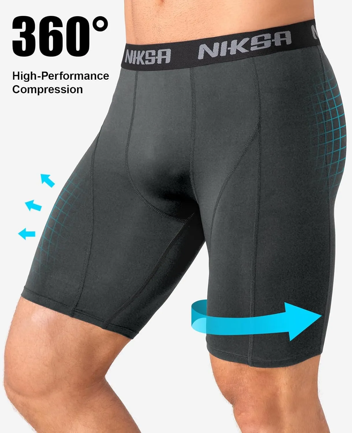 Niksa 3 Pack Compression Shorts Men, Spandex Athletic Workout Running Shorts Performance Sport Baselayer Underwear