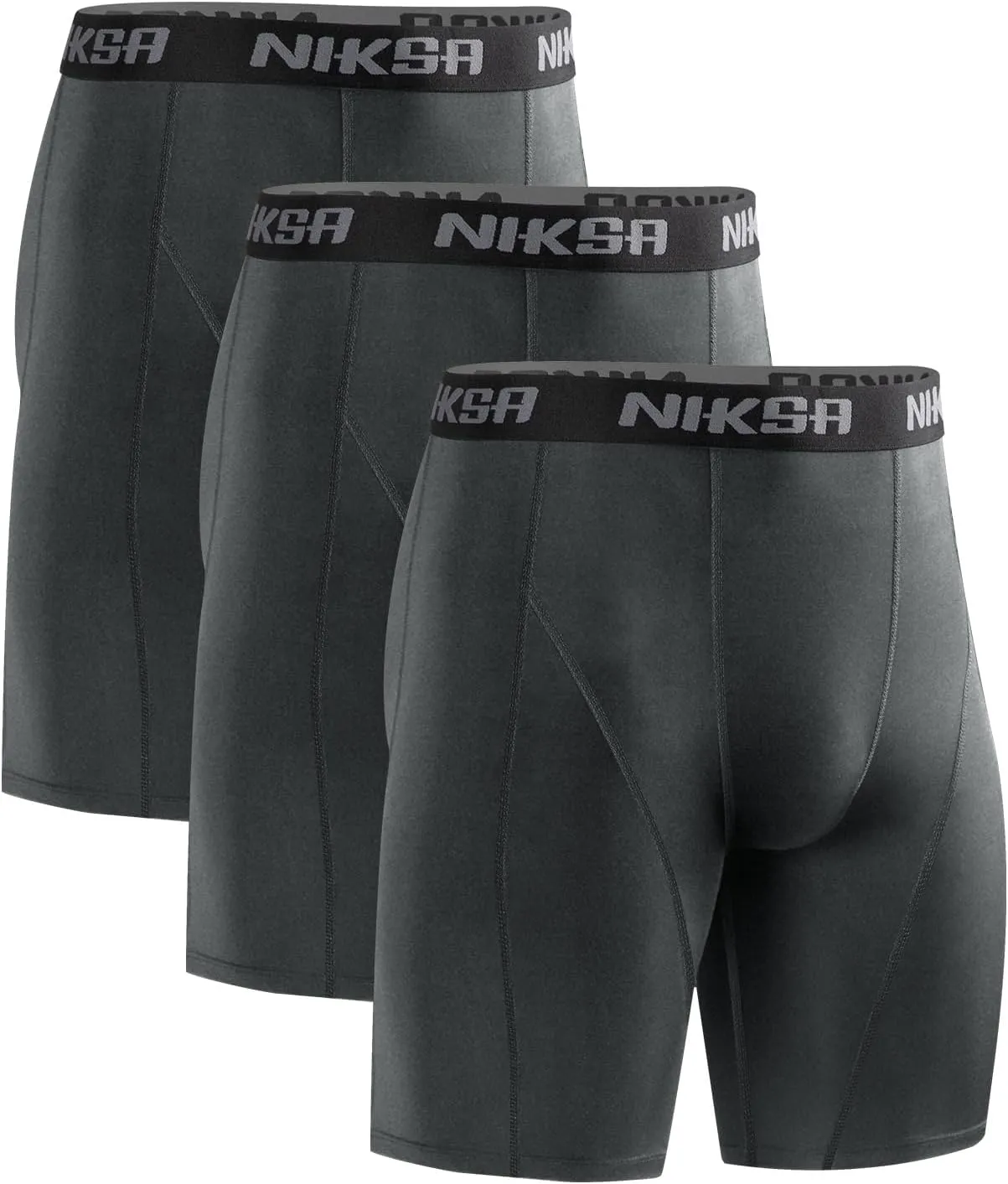 Niksa 3 Pack Compression Shorts Men, Spandex Athletic Workout Running Shorts Performance Sport Baselayer Underwear