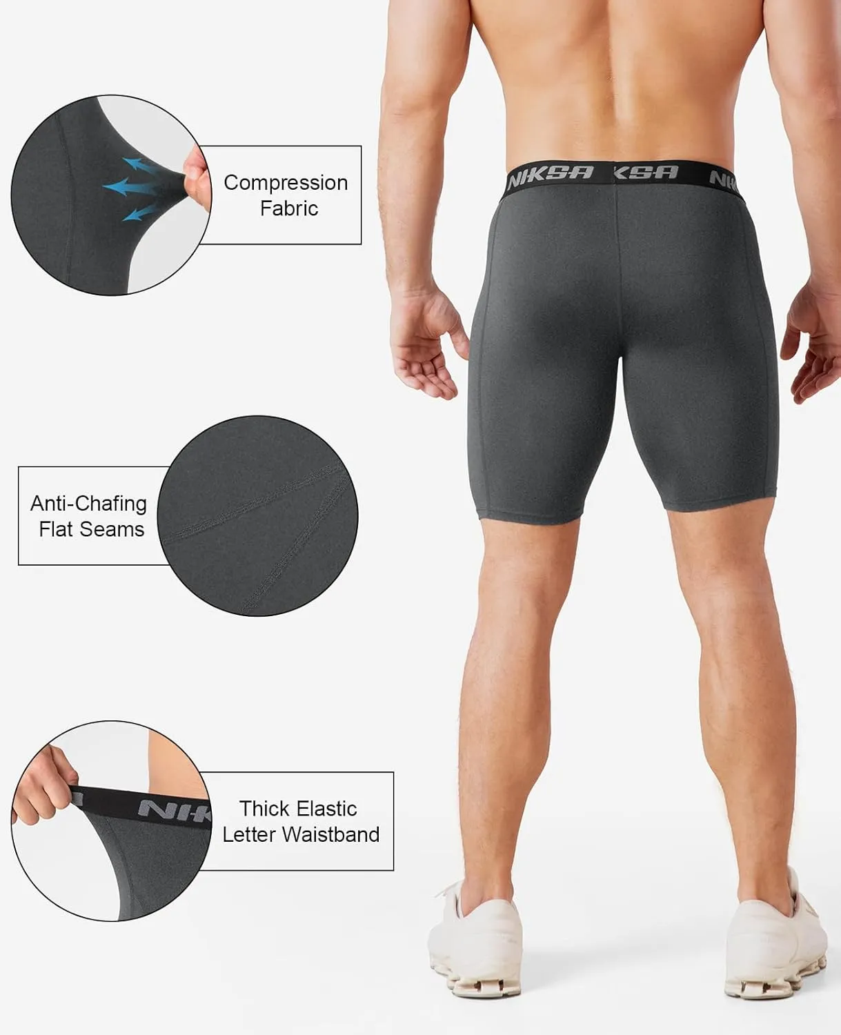 Niksa 3 Pack Compression Shorts Men, Spandex Athletic Workout Running Shorts Performance Sport Baselayer Underwear