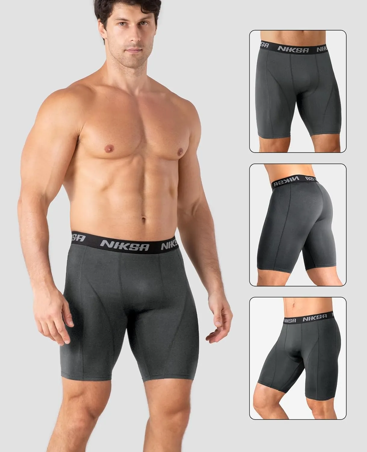 Niksa 3 Pack Compression Shorts Men, Spandex Athletic Workout Running Shorts Performance Sport Baselayer Underwear