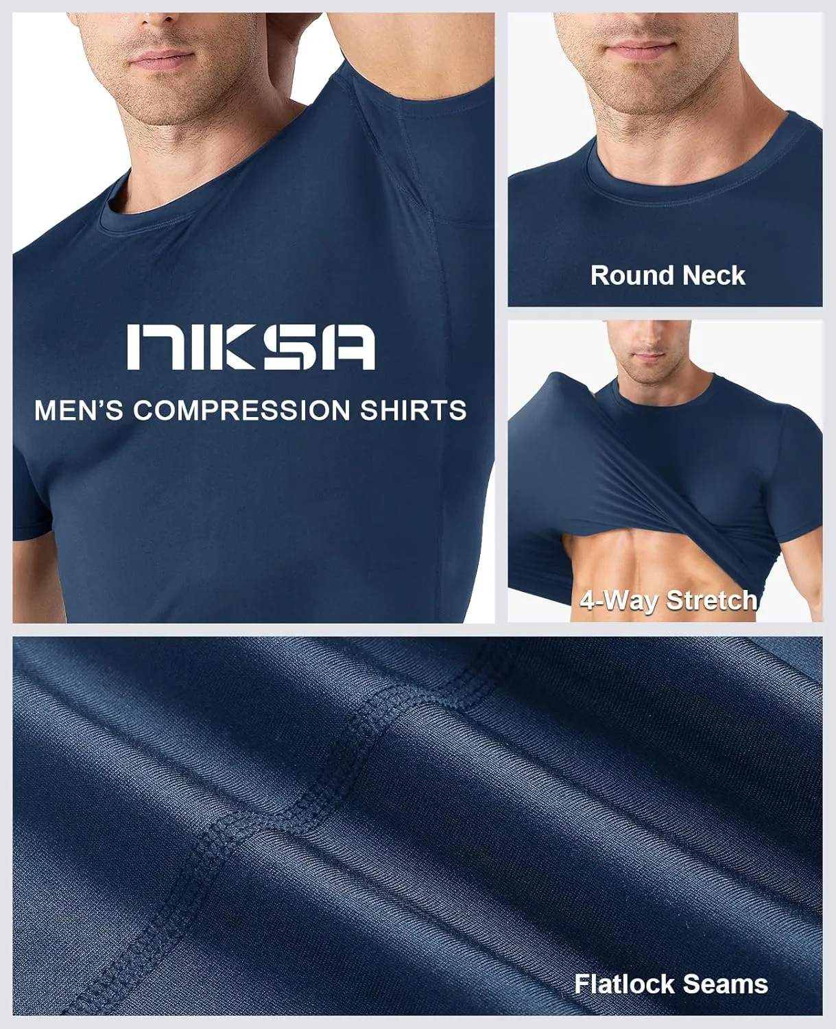 Niksa Men's Compression Shirts 1 or 4 Pack, Workout Gym Shirt Short Sleeve, Moisture Wicking Active Fit Base Layer T-Shirt