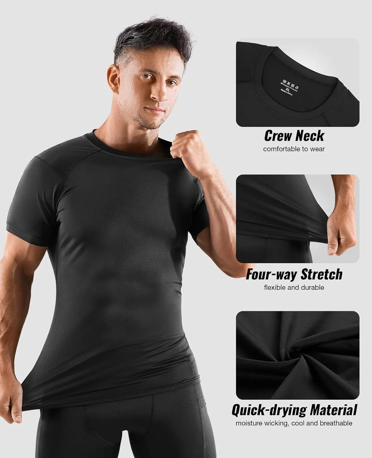 Niksa Men's Compression Shirts, Short Sleeve Athletic Compression Tops Dry Workout T Shirt, Rash Guard Base Layer Undershirt