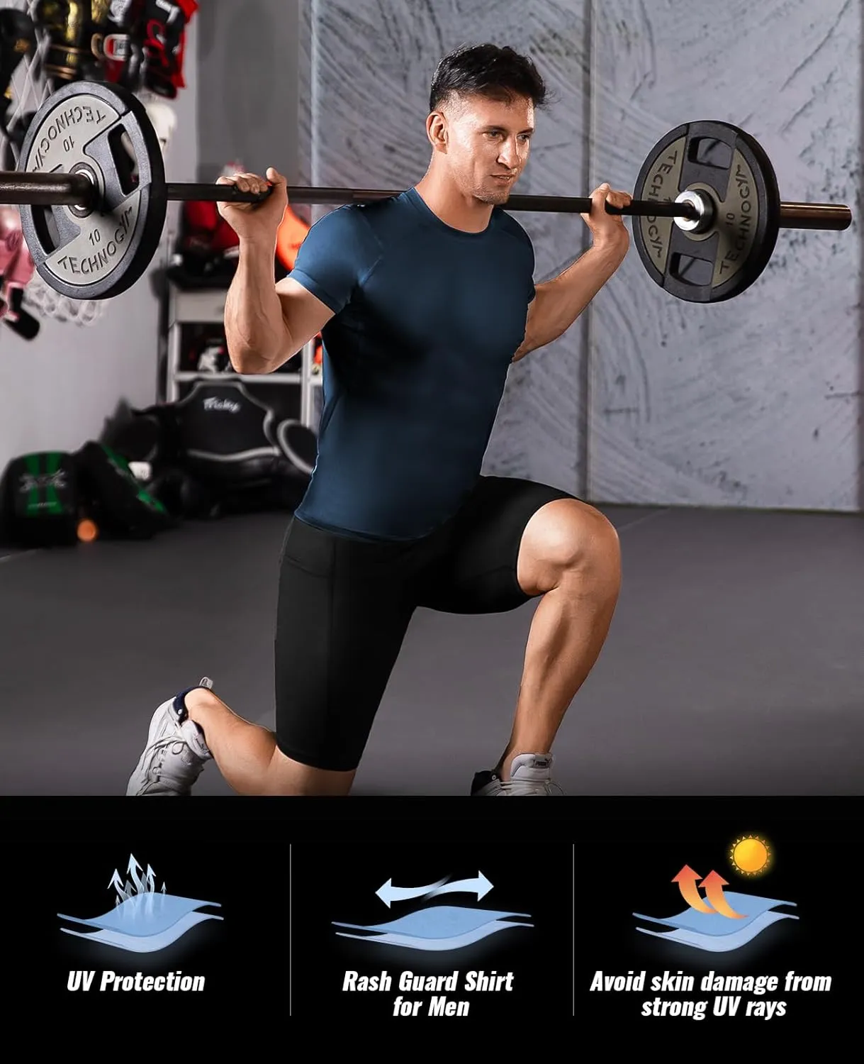 Niksa Men's Compression Shirts, Short Sleeve Athletic Compression Tops Dry Workout T Shirt, Rash Guard Base Layer Undershirt