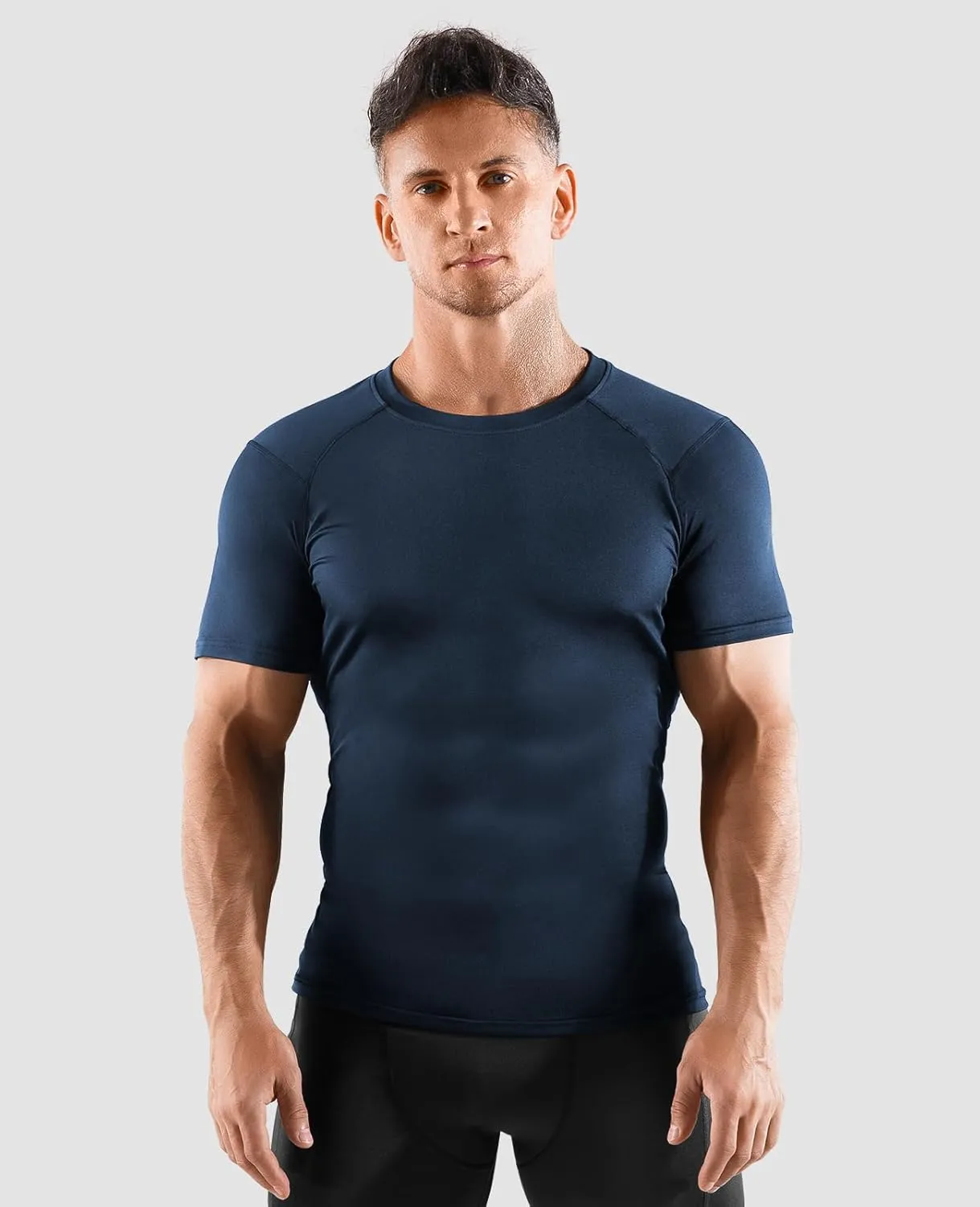 Niksa Men's Compression Shirts, Short Sleeve Athletic Compression Tops Dry Workout T Shirt, Rash Guard Base Layer Undershirt