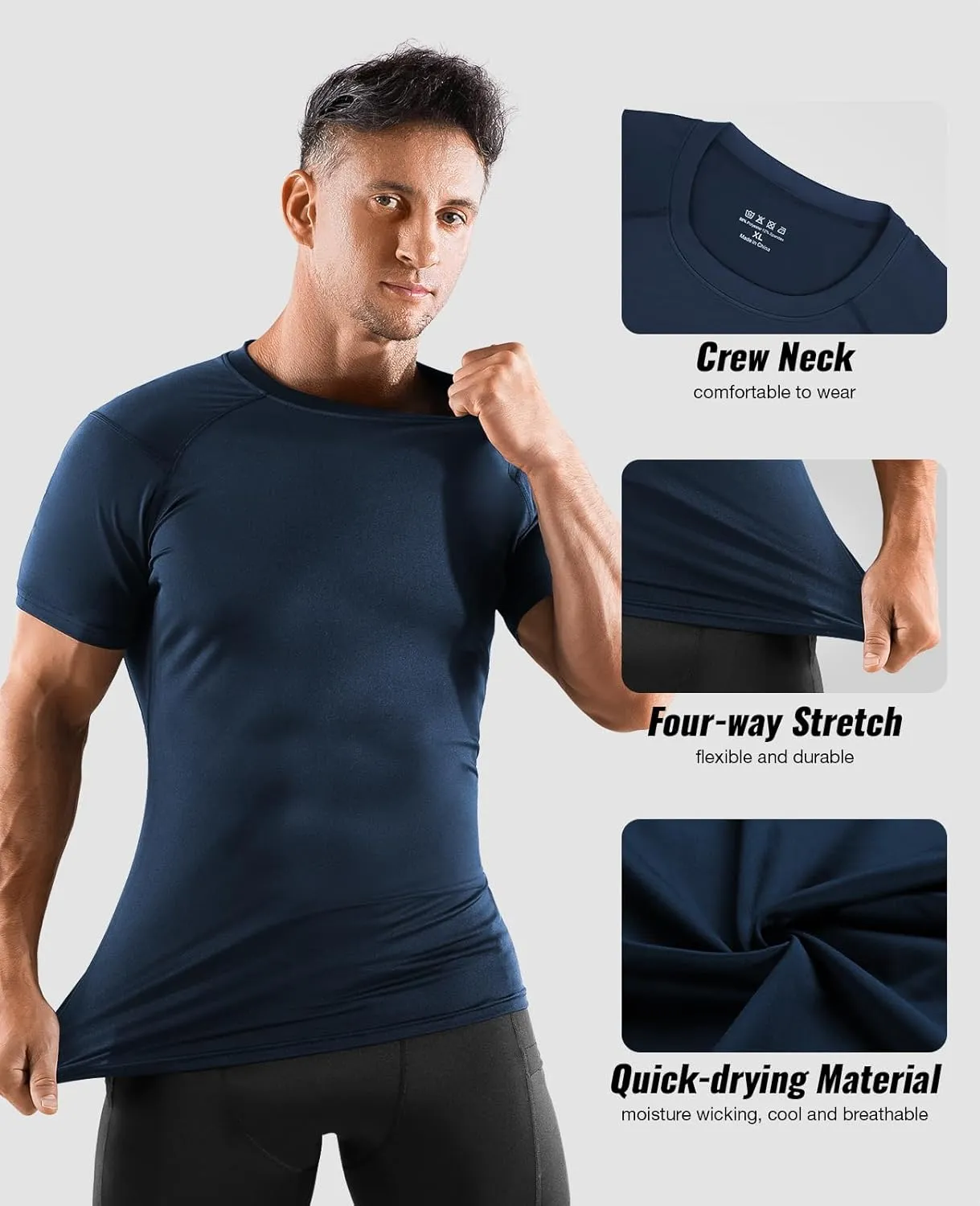 Niksa Men's Compression Shirts, Short Sleeve Athletic Compression Tops Dry Workout T Shirt, Rash Guard Base Layer Undershirt