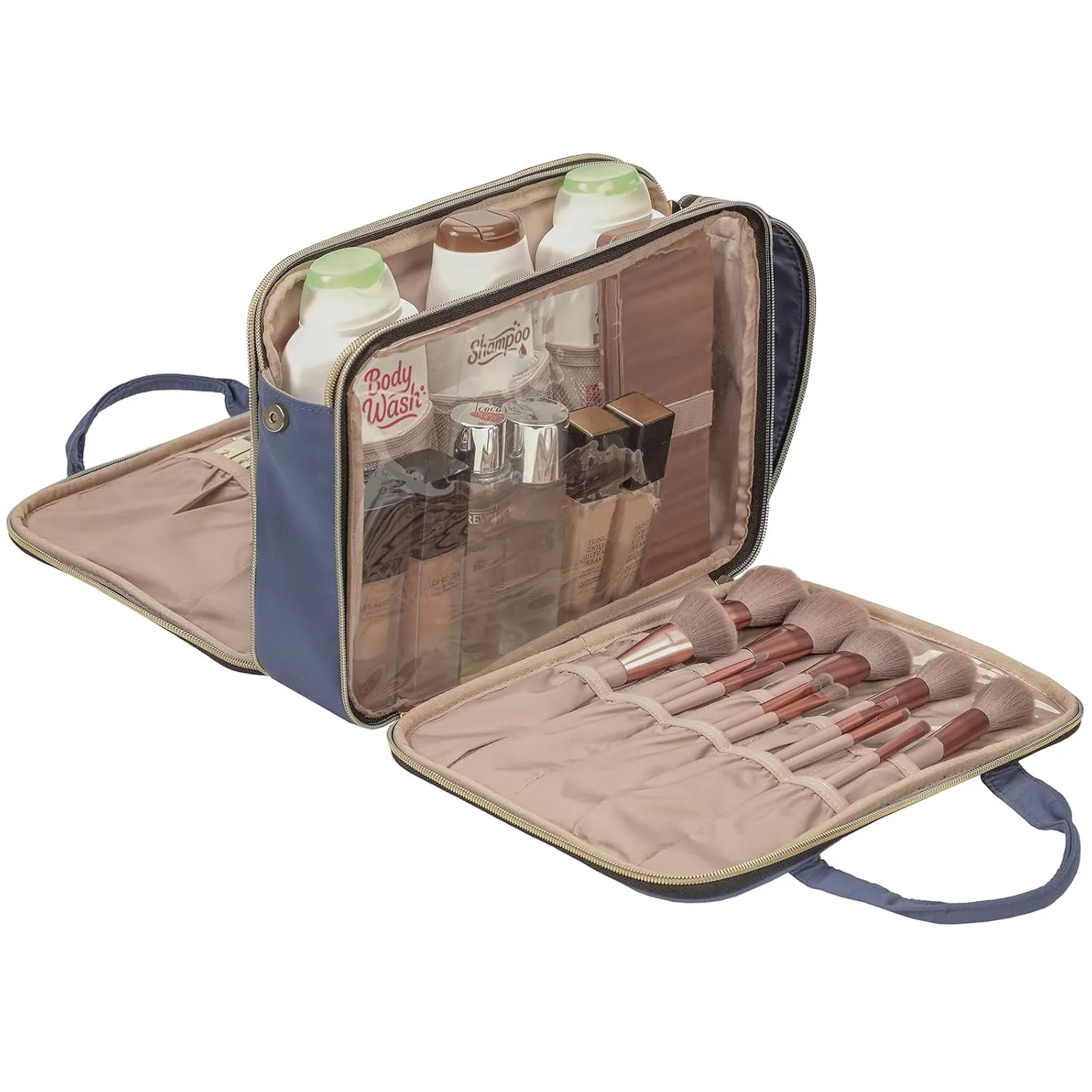 NISHEL Travel Makeup Bag Stand Up, Portable Cosmetic Organizer, Cosmetic Case for Travel-Size Toiletries, Aegean-Blue