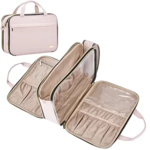 NISHEL Travel Makeup Bag Stand Up, Portable Cosmetic Organizer, Cosmetic Case for Travel-Size Toiletries, Pink