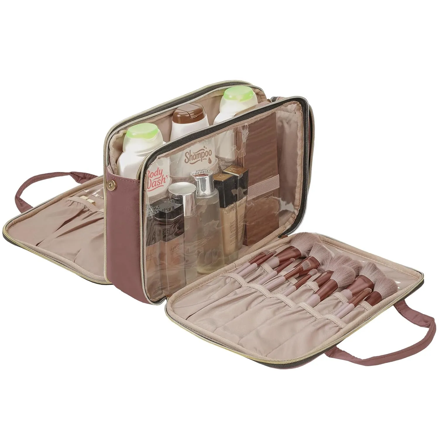 NISHEL Travel Makeup Bag Stand Up, Portable Cosmetic Organizer, Cosmetic Case for Travel-Size Toiletries, Rosewood-Pink