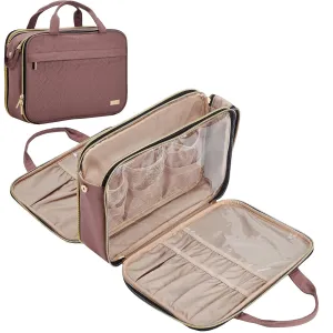 NISHEL Travel Makeup Bag Stand Up, Portable Cosmetic Organizer, Cosmetic Case for Travel-Size Toiletries, Rosewood-Pink