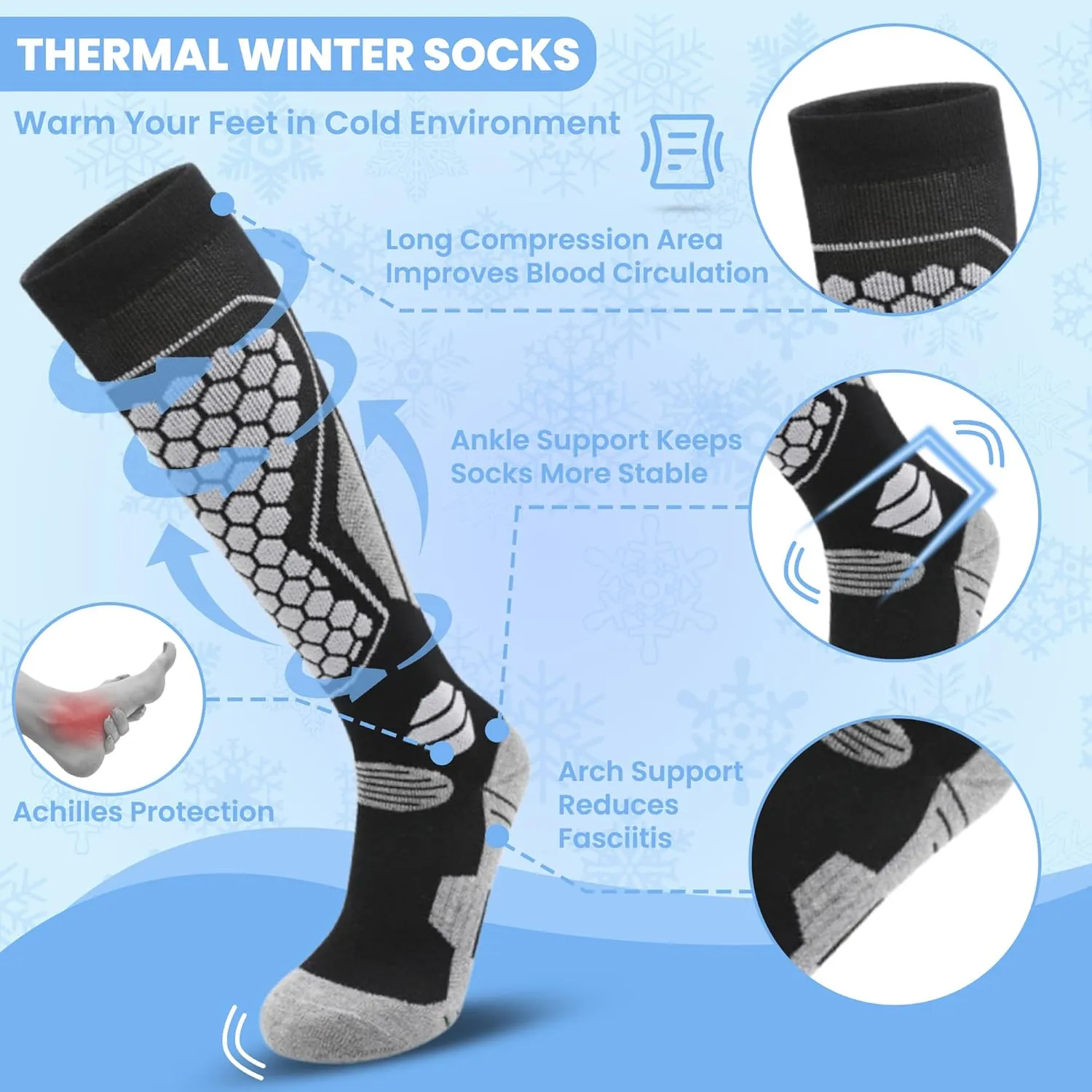 Non Slip Hiking Socks for Men & Women, Merino Wool Socks for Men & Women, Soft & Breathable, Arch & Achilles Protection