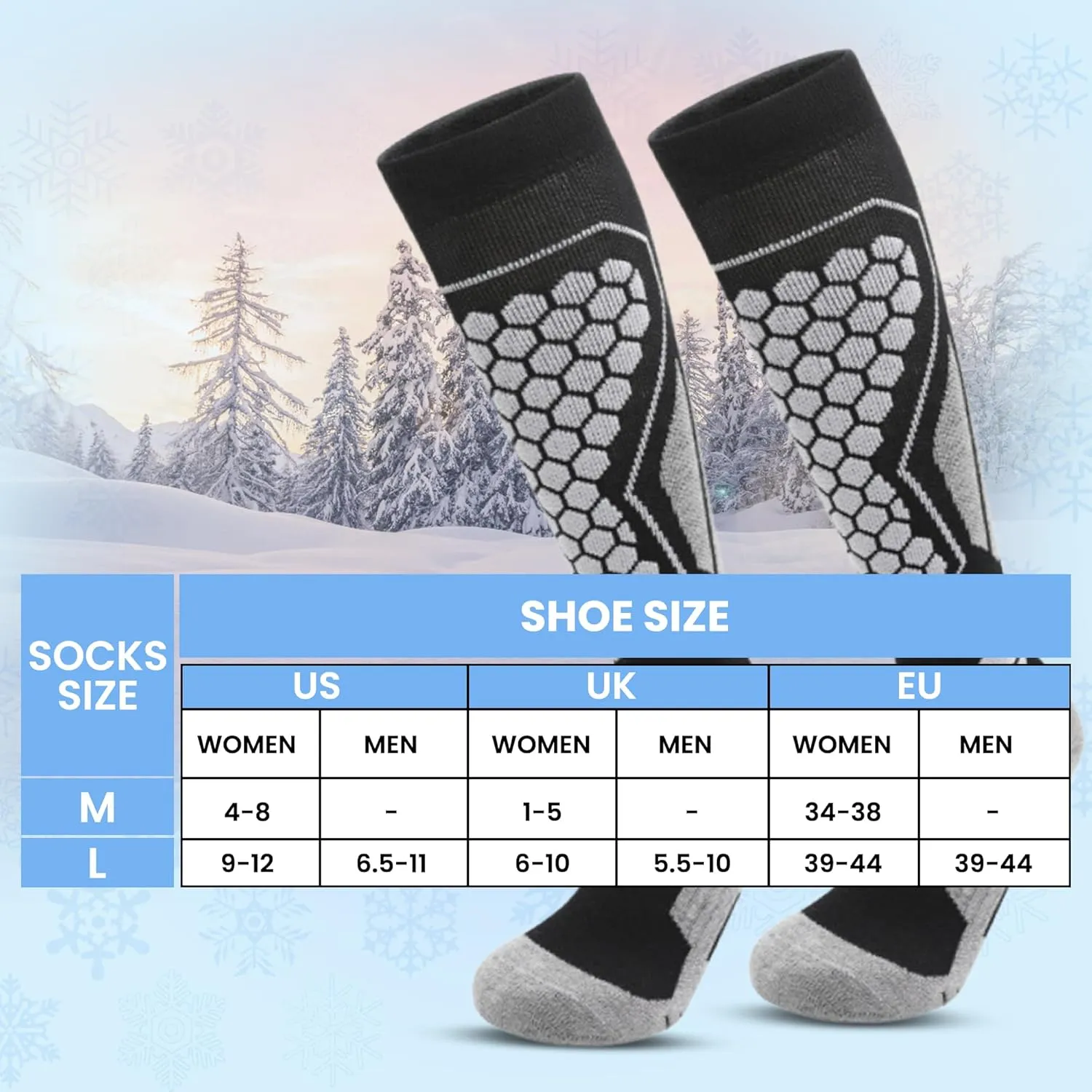 Non Slip Hiking Socks for Men & Women, Merino Wool Socks for Men & Women, Soft & Breathable, Arch & Achilles Protection