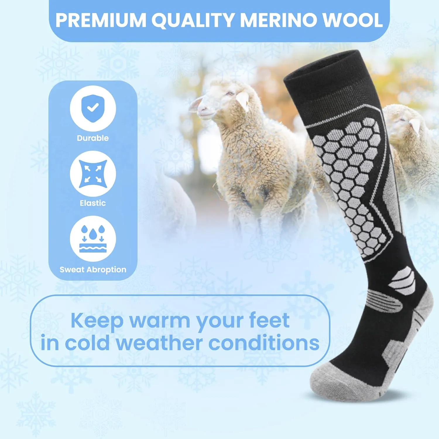 Non Slip Hiking Socks for Men & Women, Merino Wool Socks for Men & Women, Soft & Breathable, Arch & Achilles Protection