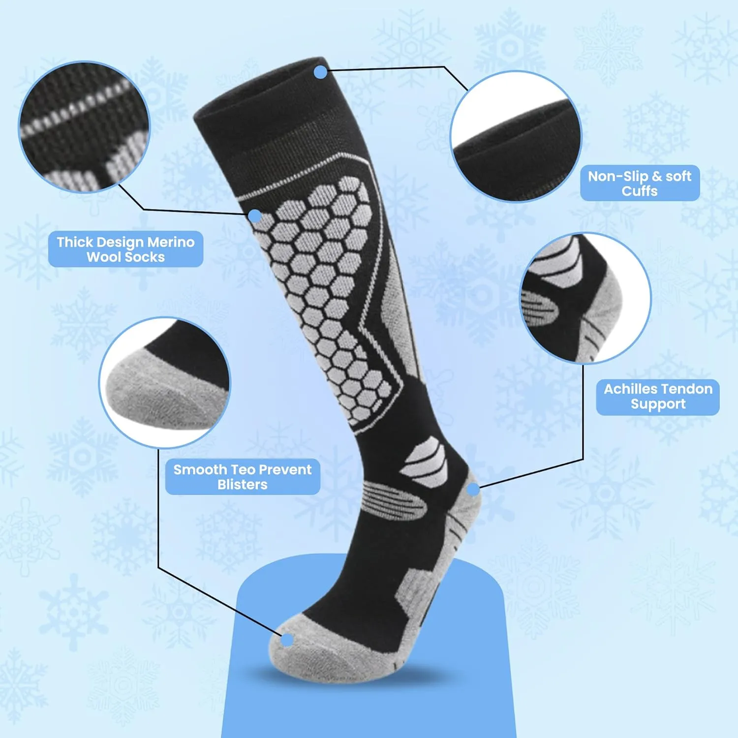 Non Slip Hiking Socks for Men & Women, Merino Wool Socks for Men & Women, Soft & Breathable, Arch & Achilles Protection